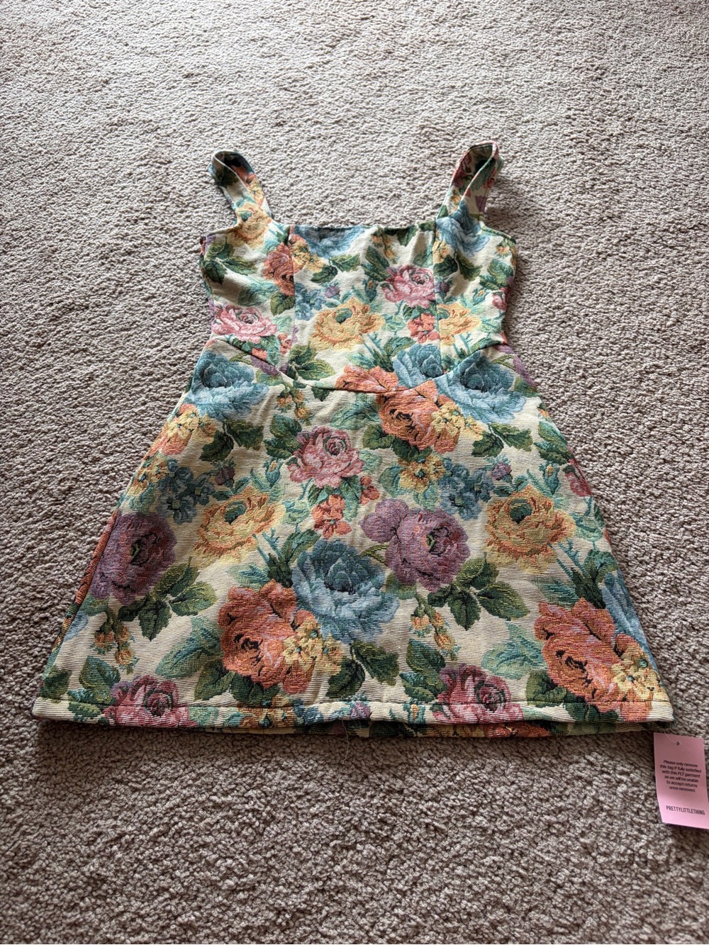 PrettyLittleThing NWT Stone Twill Floral Mini Dress